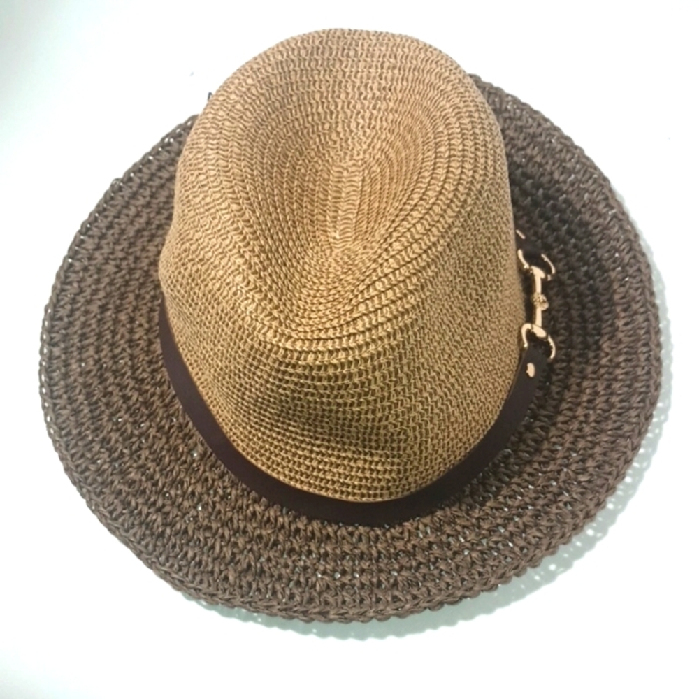 ANN KLEIN BROWN AND BEIGE STRAW HAT